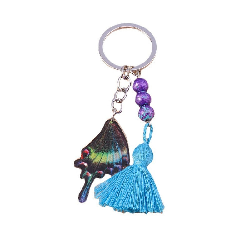Wholesale Tassel Rice Beads Butterfly Wings Keychain